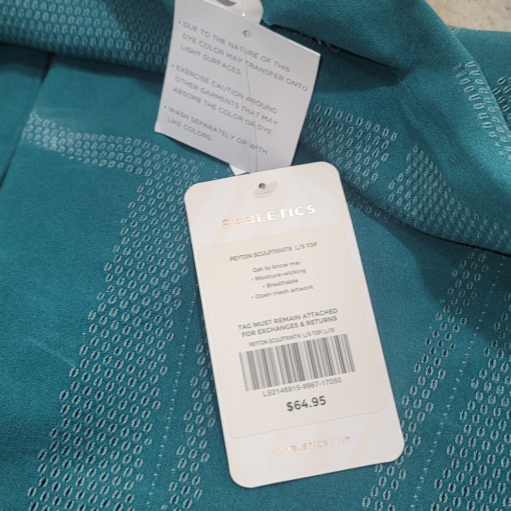 Fabletics Peyton SculptKnit Top Womens L Teal  Mock Neck Mesh Activewear Workout - Picture 6 of 9